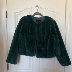 Eloquii Deep Green Plush Faux-Fur Cropped Jacket